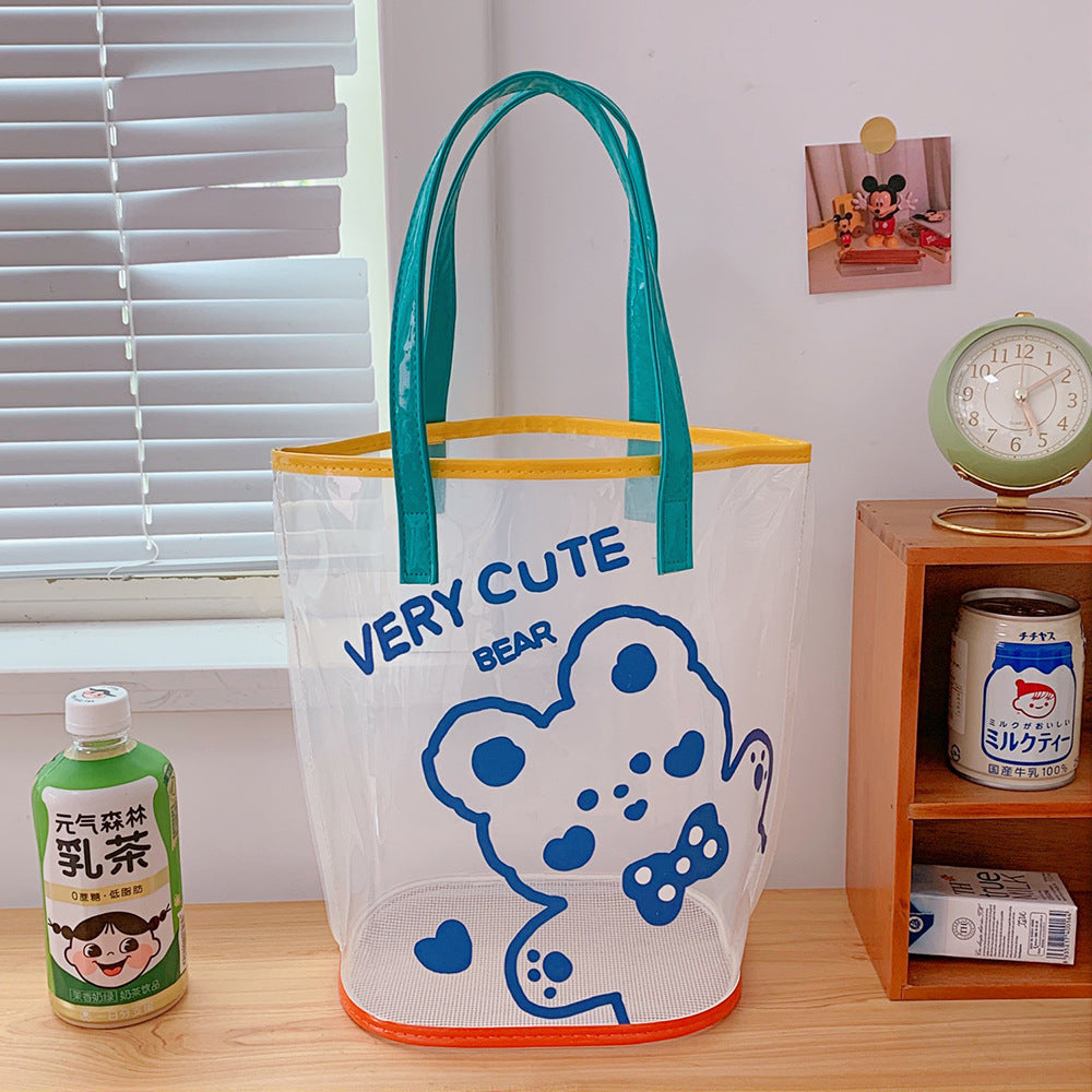 Clear PVC Beach Tote Bag with Cute Cartoon Bear Print