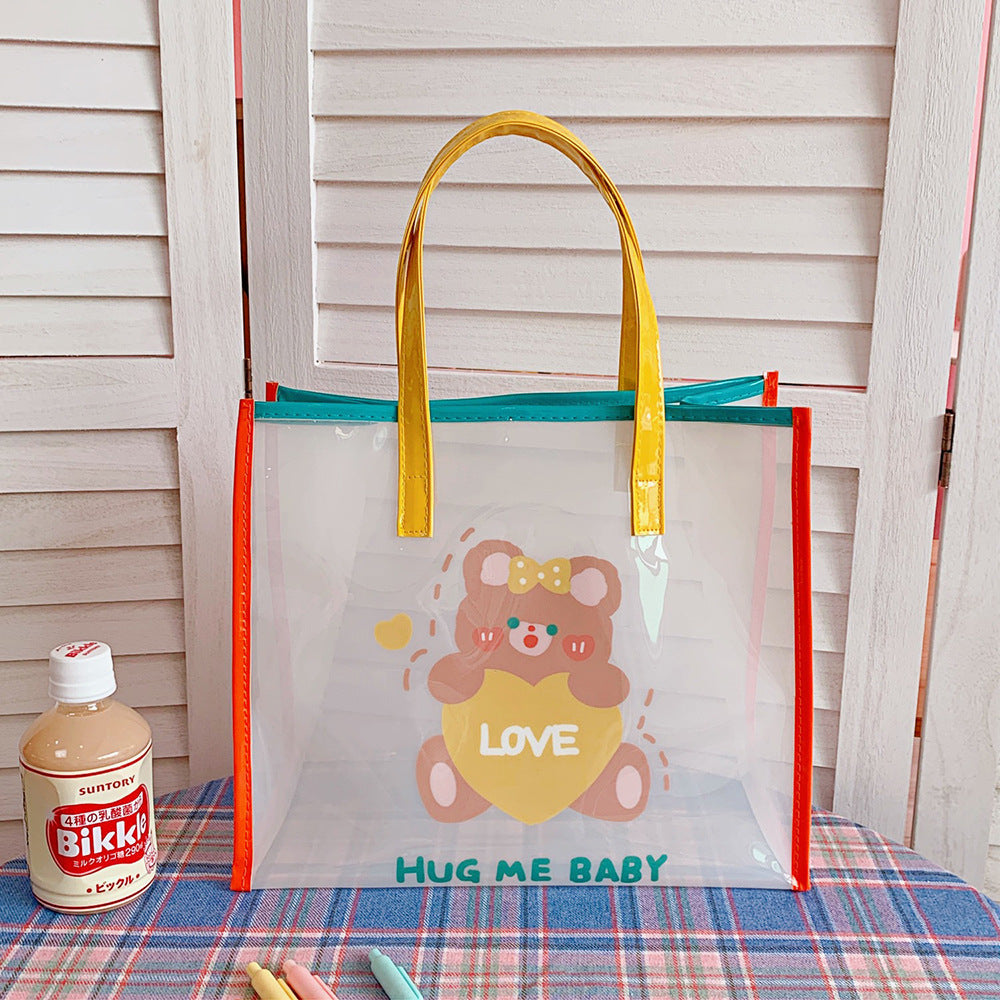 Clear PVC Beach Tote Bag with Cute Cartoon Bear Print