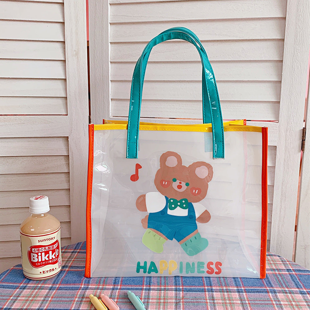 Clear PVC Beach Tote Bag with Cute Cartoon Bear Print
