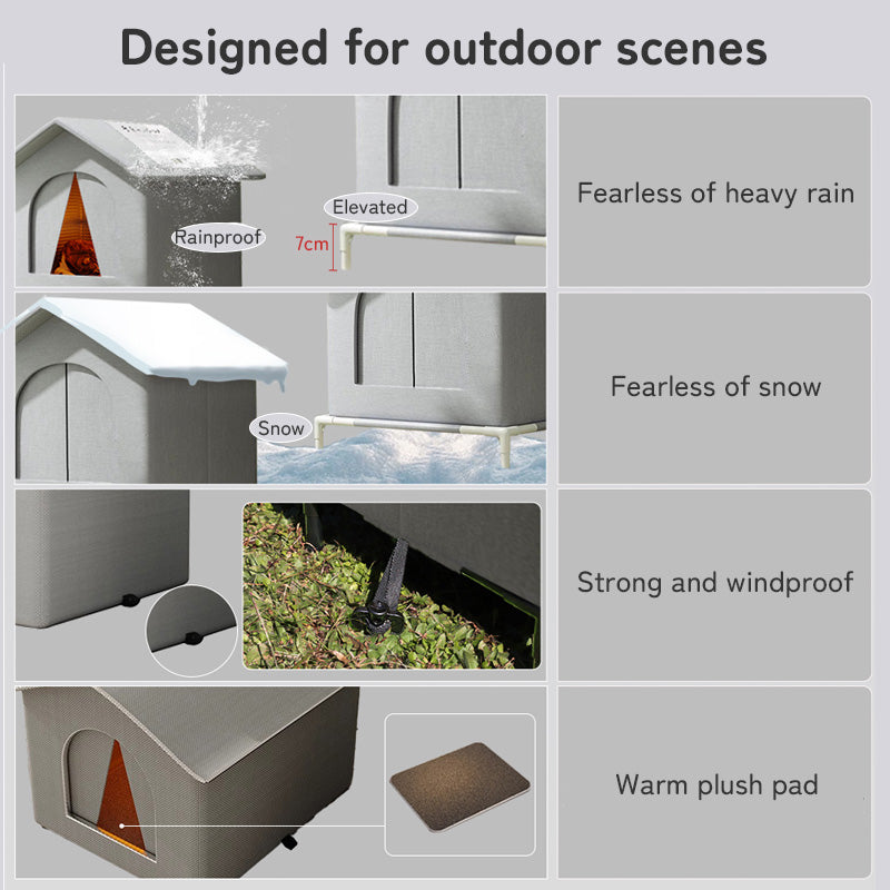 Insulated Outdoor Cat House With Raised Base Weatherproof