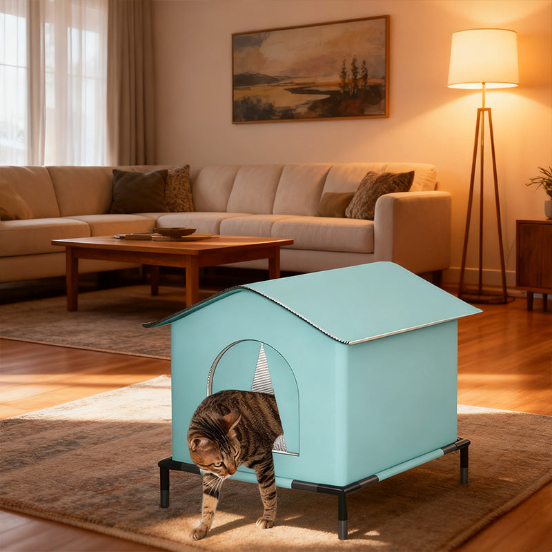 Insulated Outdoor Cat House With Raised Base Weatherproof
