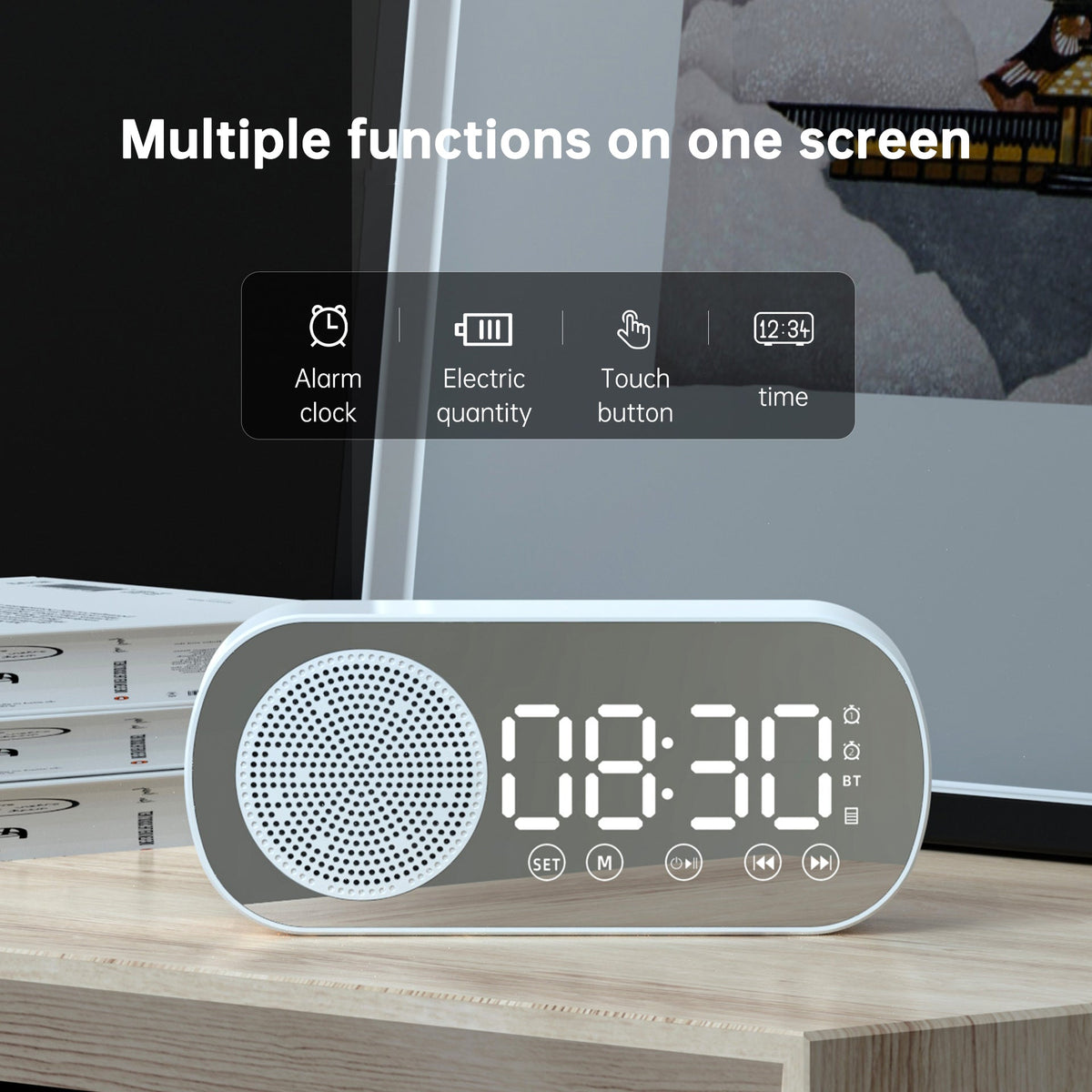 Bluetooth Alarm Clock Mirror Speaker for Nightstand