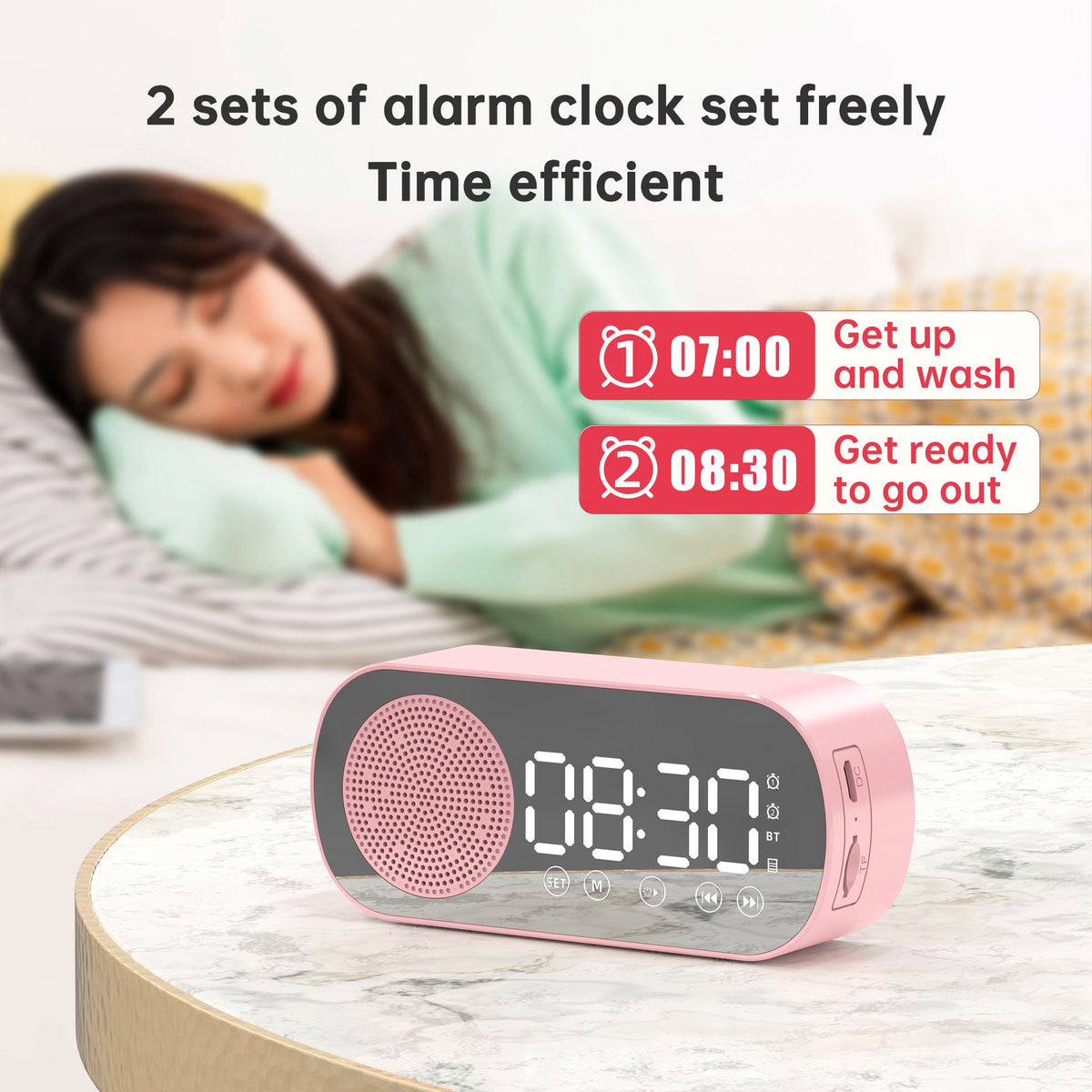 Bluetooth Alarm Clock Mirror Speaker for Nightstand