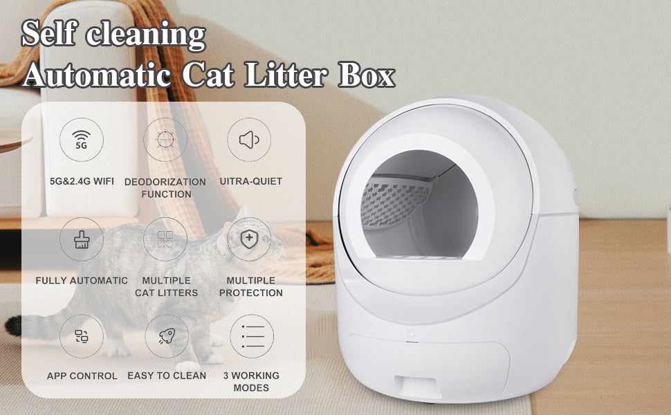 Self-Cleaning Cat Litter Box with App Control & Odor Removal