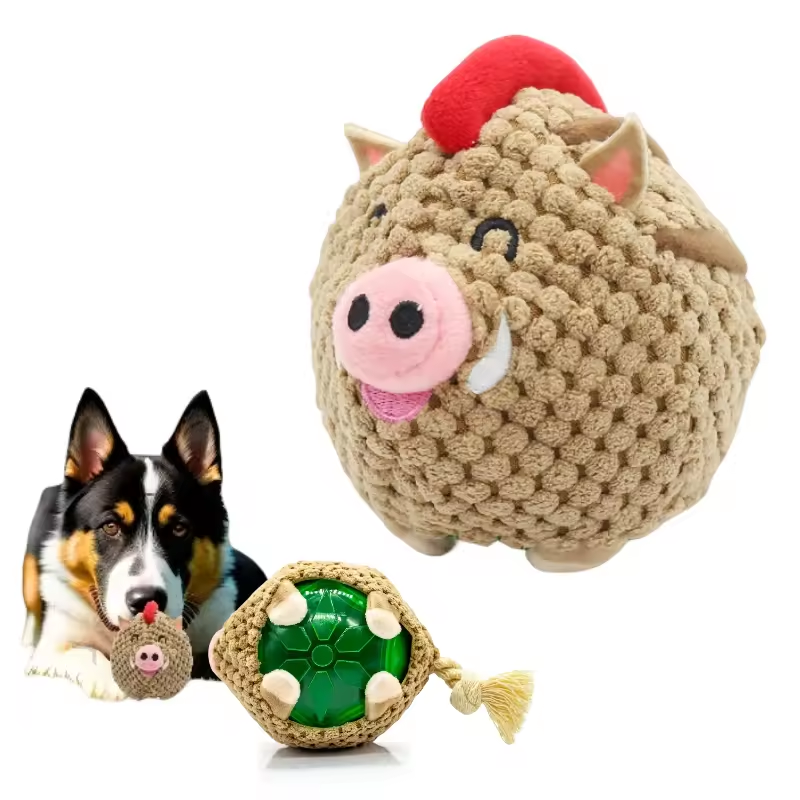 Interactive Dog Toy with Squeaky Ball and Rope Tail