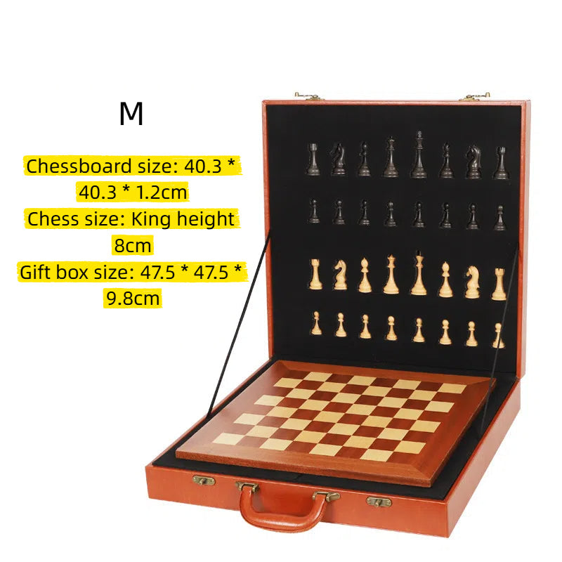 Wooden Chess Set with Folding Case and Organized Storage