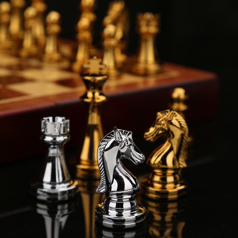 Premium Metal Chess Set with Elegant Wooden Gift Case