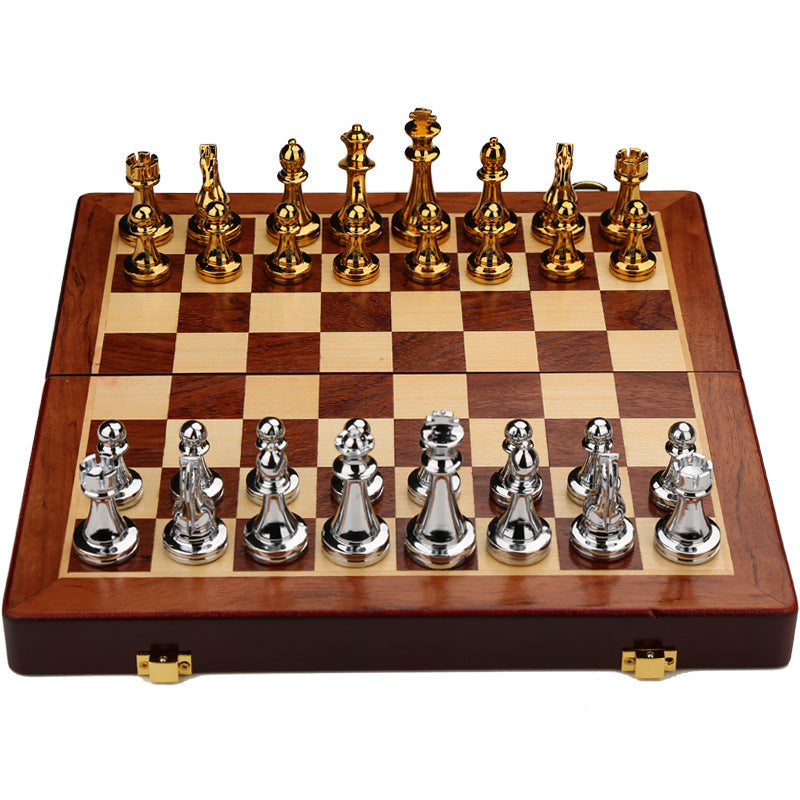 Premium Metal Chess Set with Elegant Wooden Gift Case