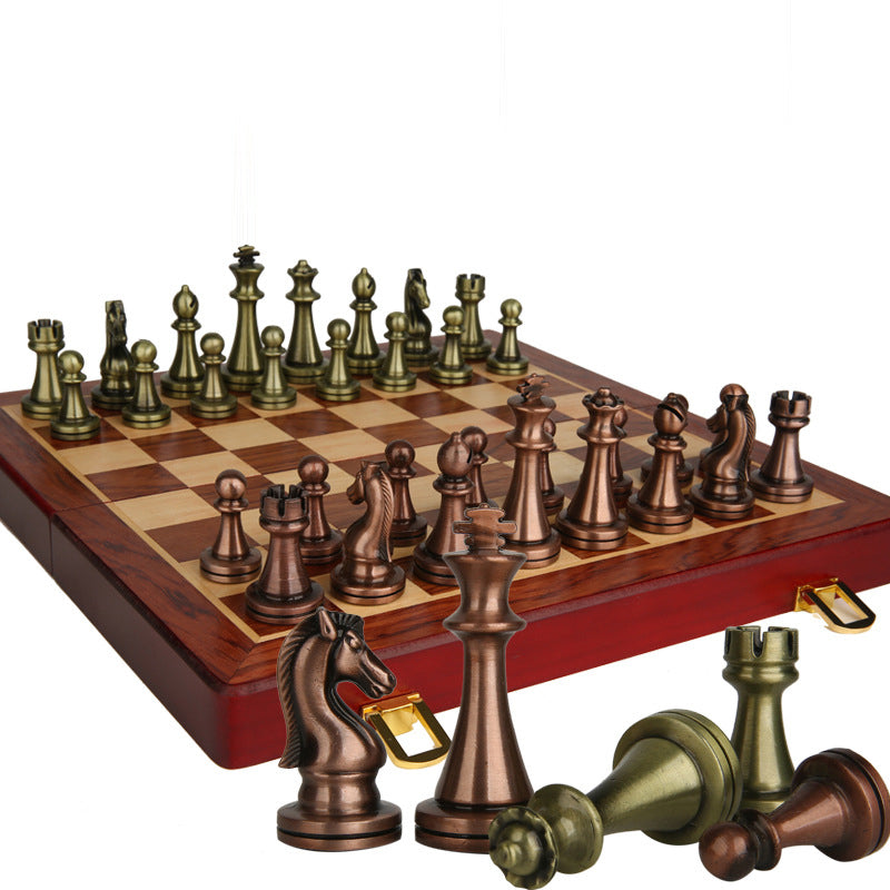 Premium Metal Chess Set with Elegant Wooden Gift Case