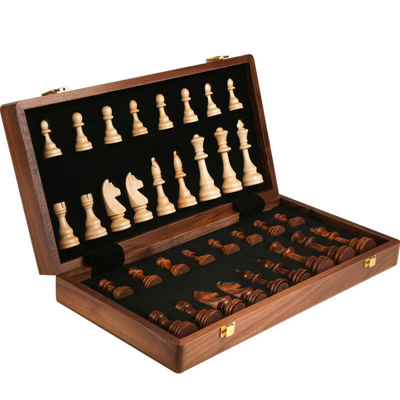Full-Size Solid Wood Chess Set With Folding Storage Case