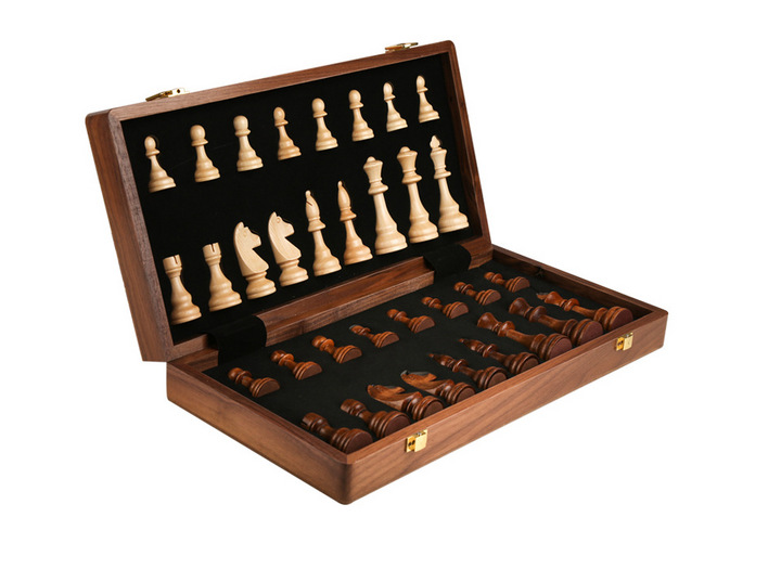 Full-Size Solid Wood Chess Set With Folding Storage Case