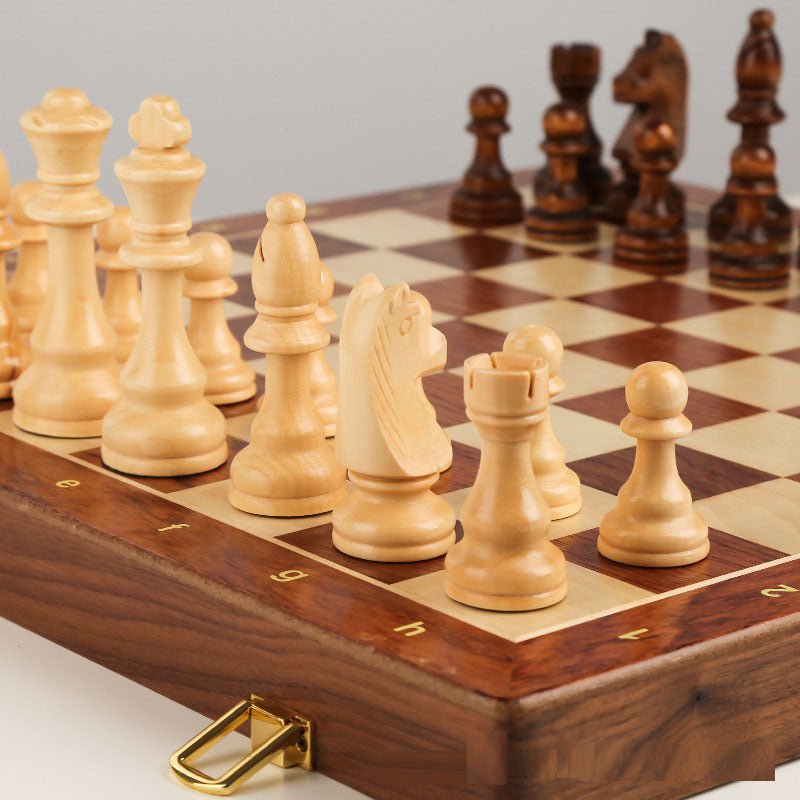 Full-Size Solid Wood Chess Set With Folding Storage Case