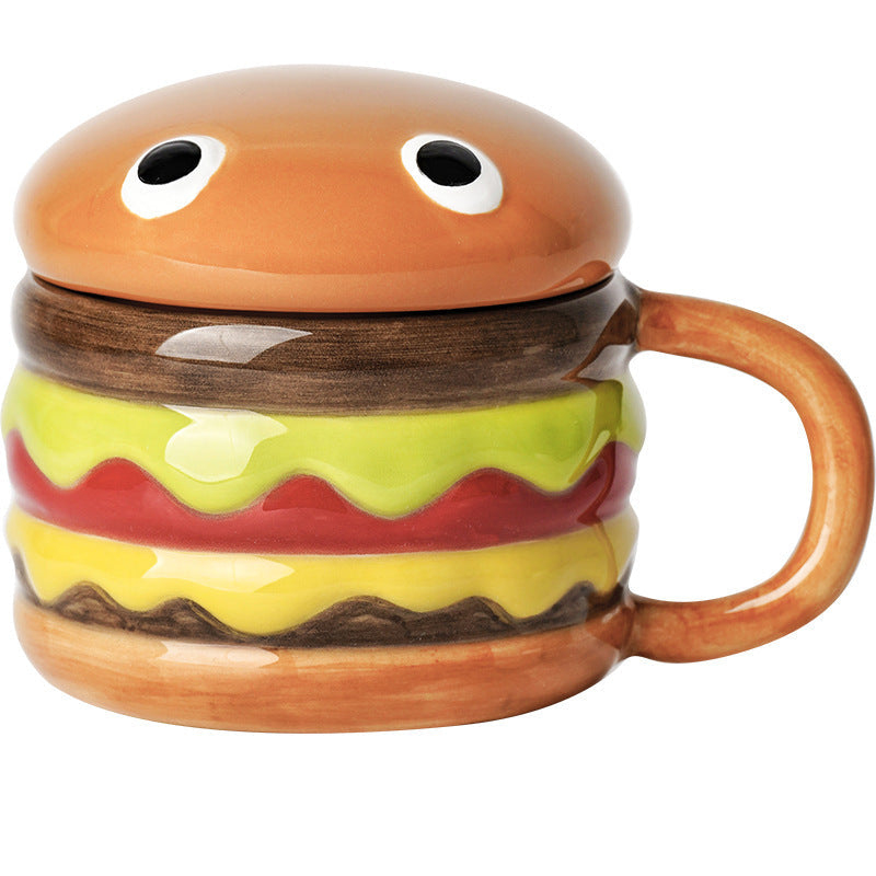 Hamburger Ceramic Mug With Lid - Fun Breakfast Cup
