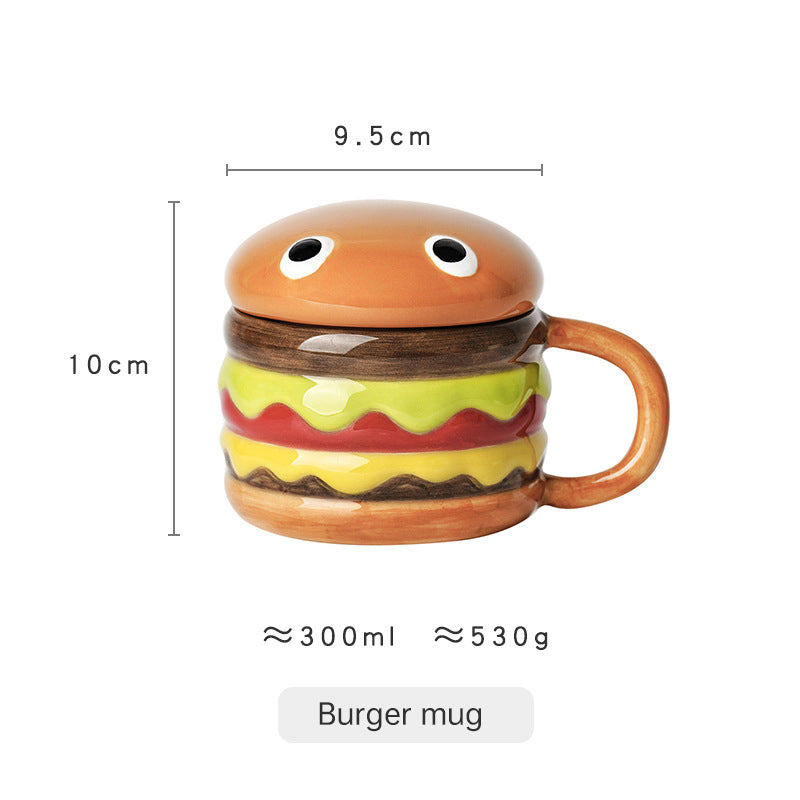 Hamburger Ceramic Mug With Lid - Fun Breakfast Cup