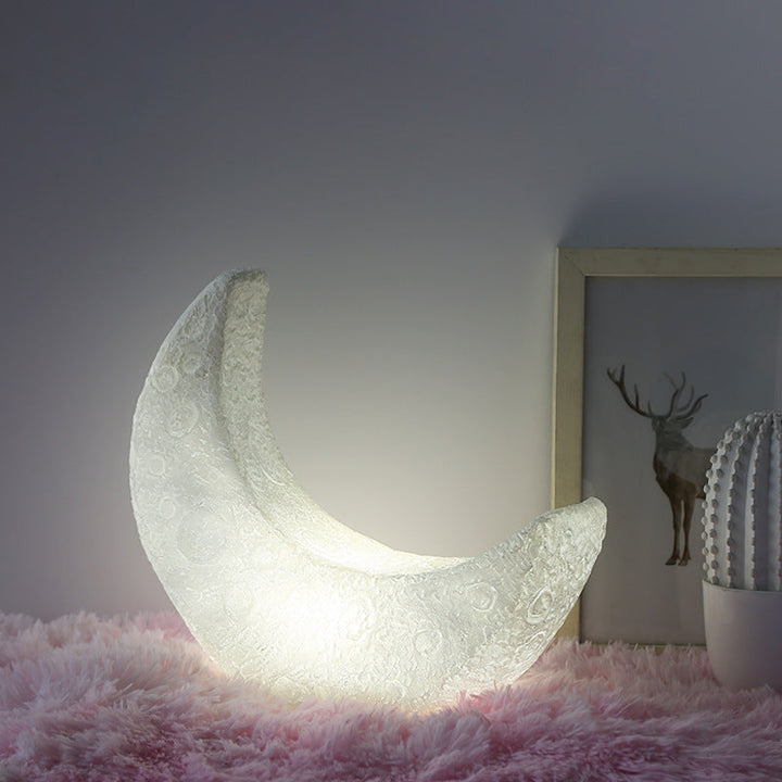 Moon Night Light Table Lamp, Warm Resin Bedside Glow