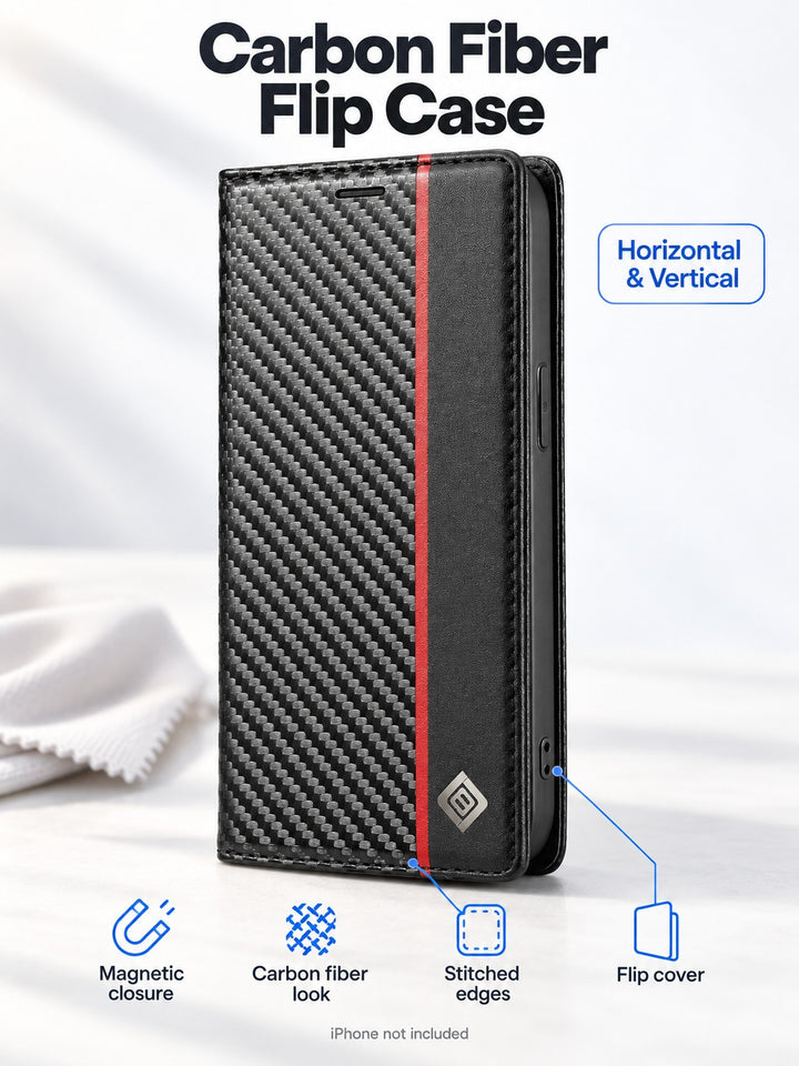 iPhone 13 Carbon Fiber Flip Case with Magnetic Closure