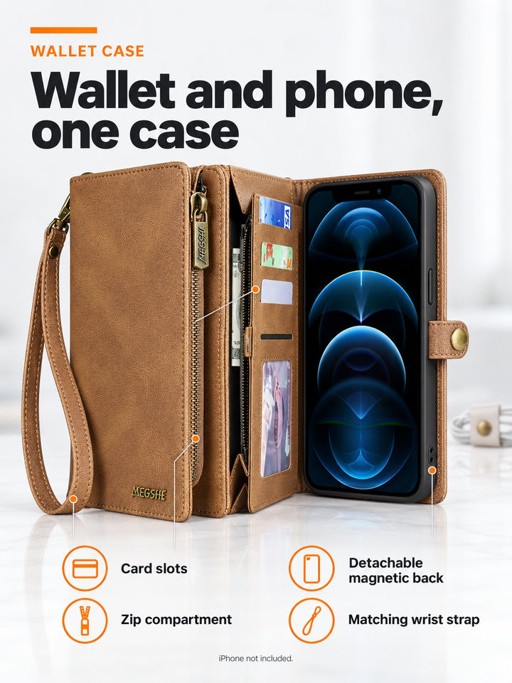 iPhone 13 Pro Max Wallet Case with Card Slots & Strap