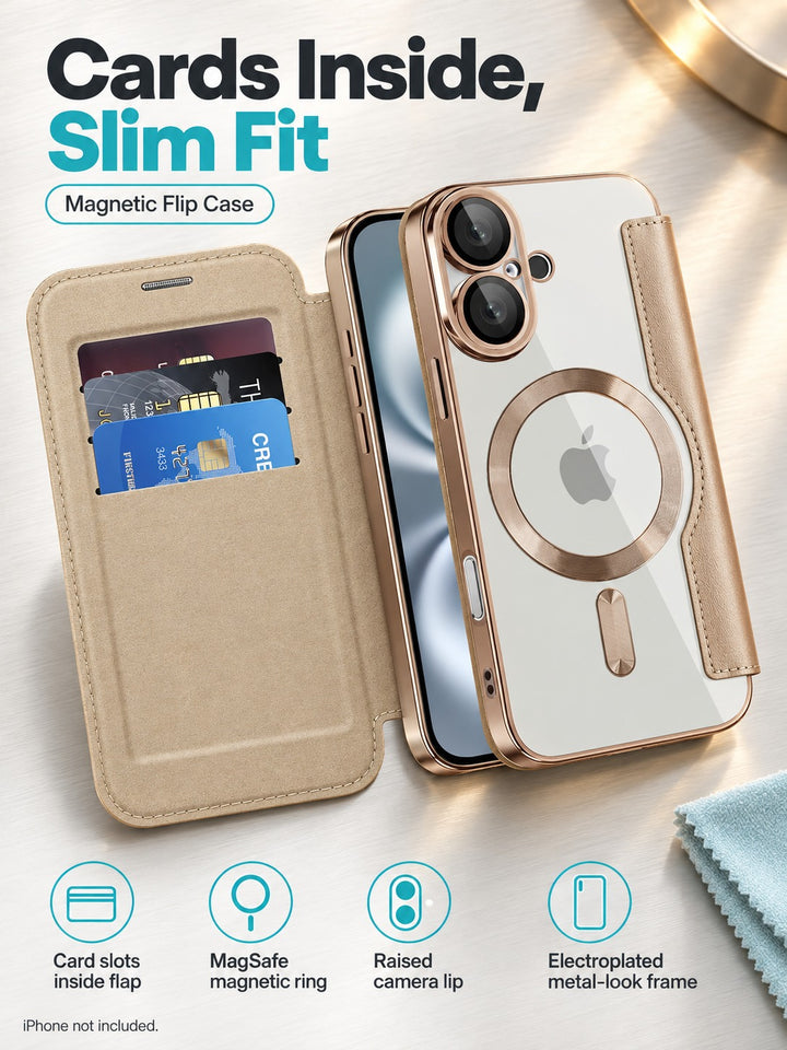 iPhone 16 Magnetic Flip Case with Card Slots & MagSafe
