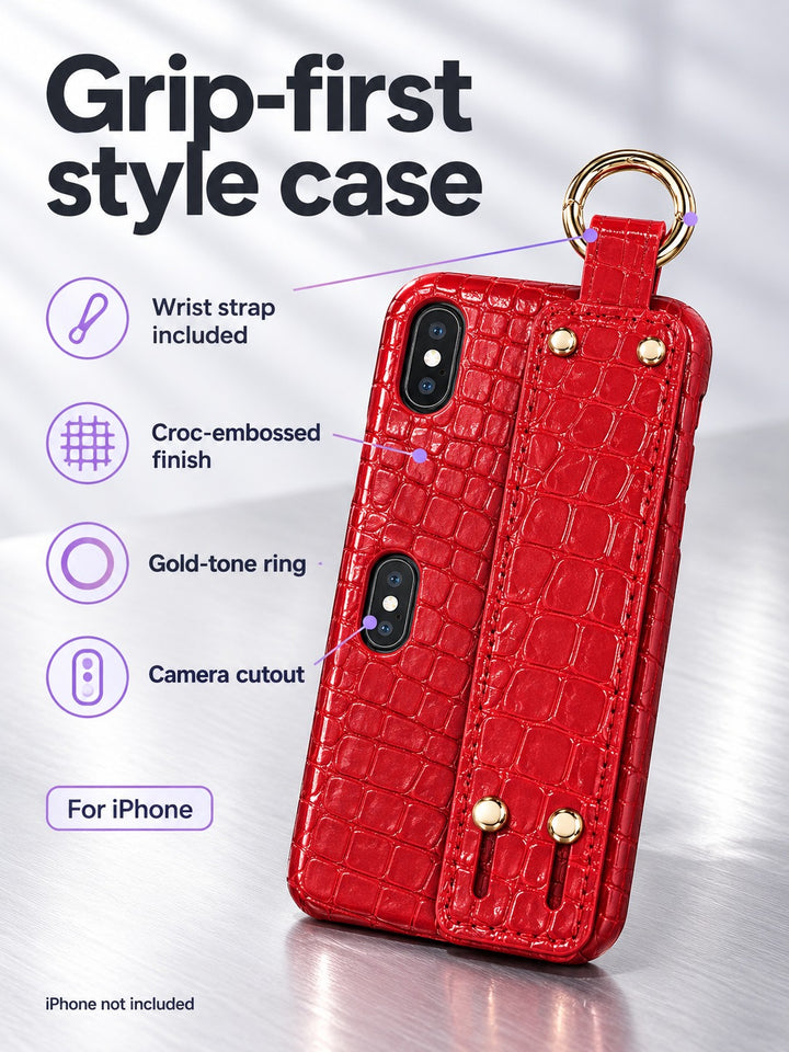 iPhone XS Max Case With Wrist Strap, Croc-Embossed