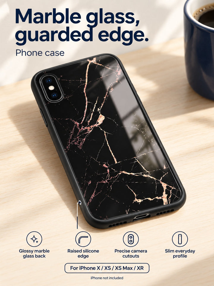 iPhone XS Max Marble Glass Case with Silicone Edge