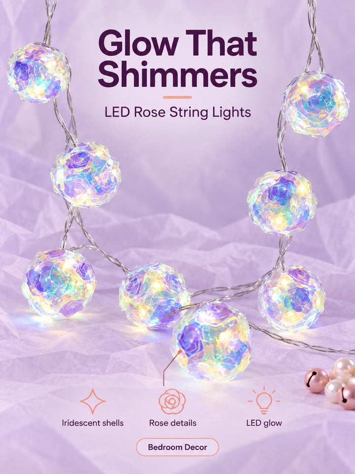 Iridescent LED Rose String Lights for Bedroom Decor