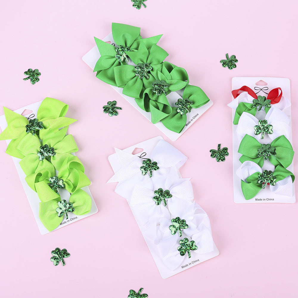 St. Patrick’s Day Bow Hair Clips, 4-Piece Festive Set