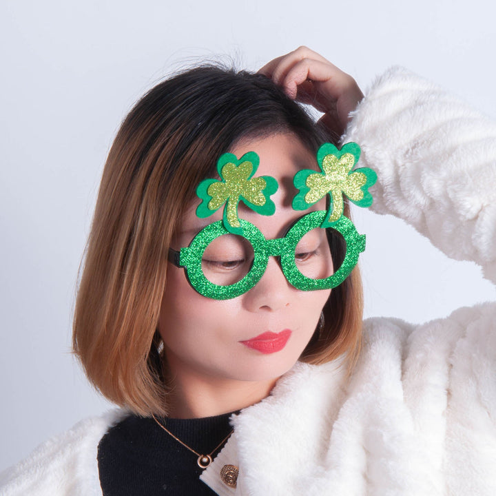 St Patrick's Day Glasses With Glitter Shamrock Style