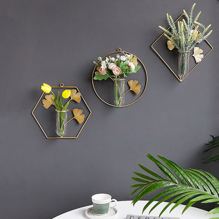 Wall Hanging Vase: Gold Botanical Accent Wall Decor