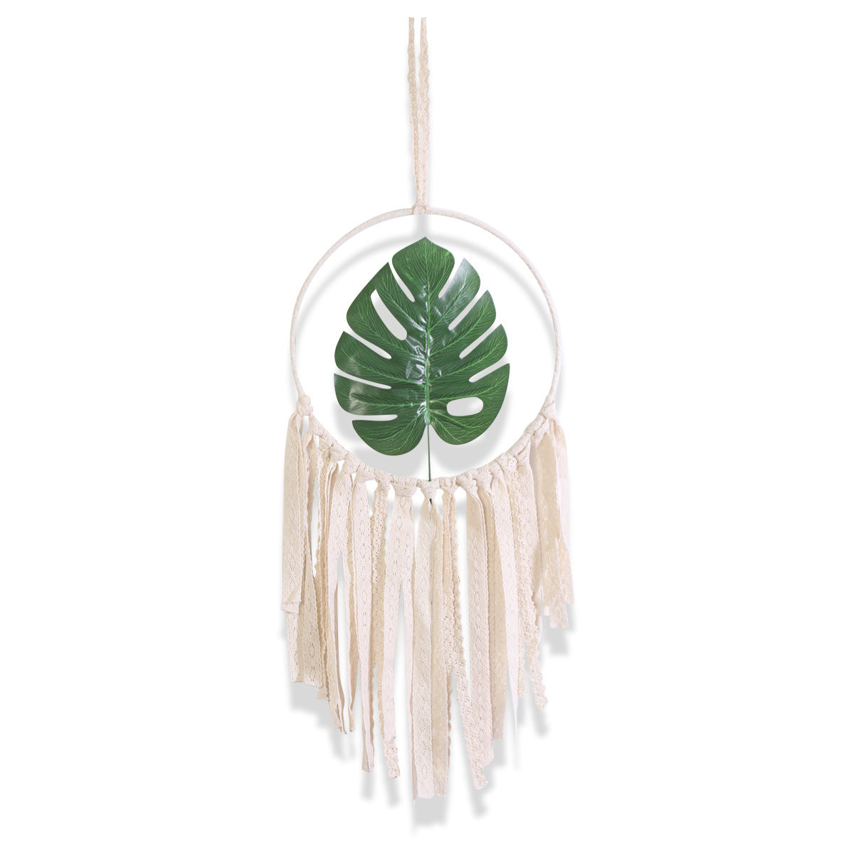 Boho Wall Hanging with Botanical Leaf and Woven Tassels