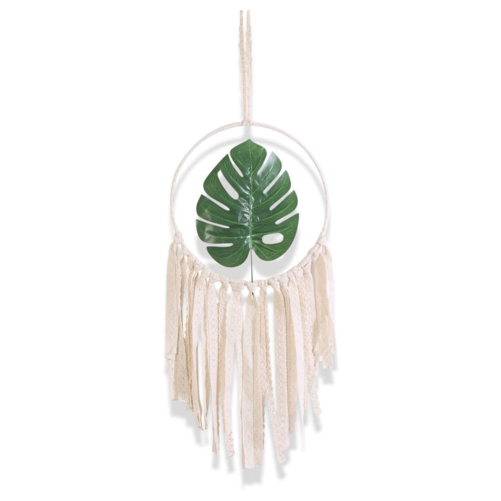 Boho Wall Hanging with Botanical Leaf and Woven Tassels