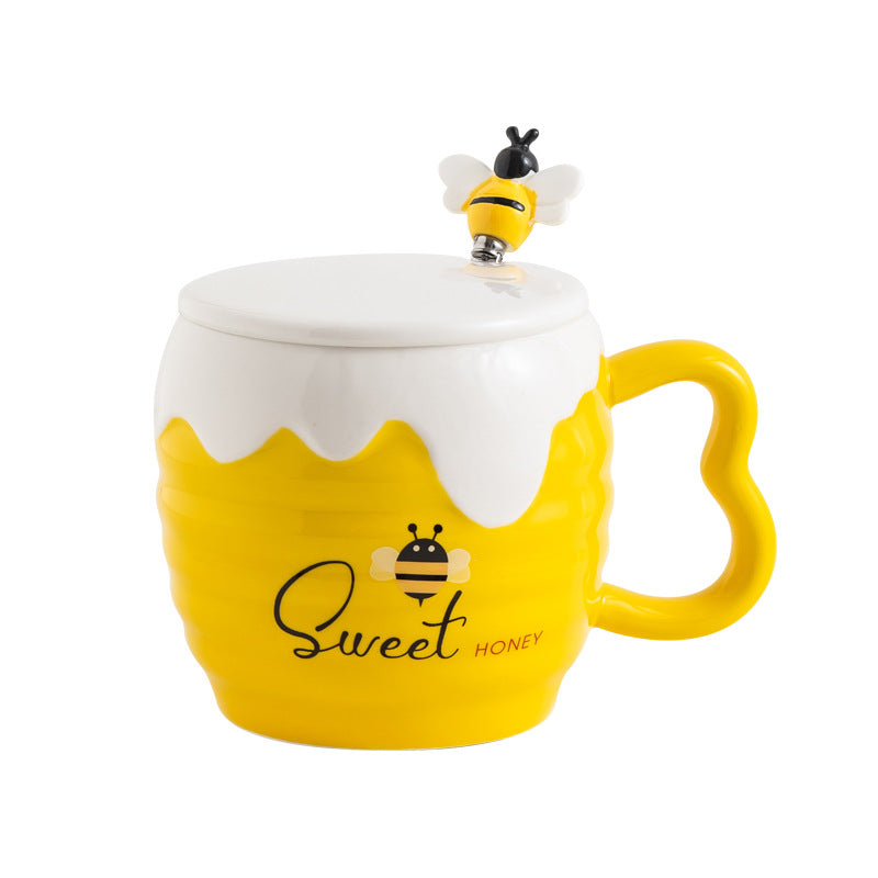 Cute Honey Bee Ceramic Mug With Lid for Coffee Lovers