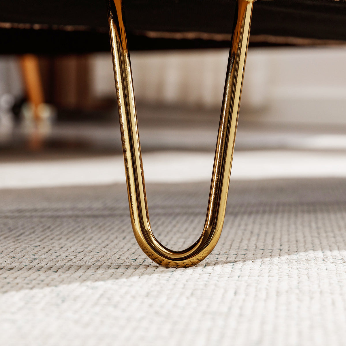 Ivory Boucle Storage Ottoman Bench with Gold Hairpin Legs