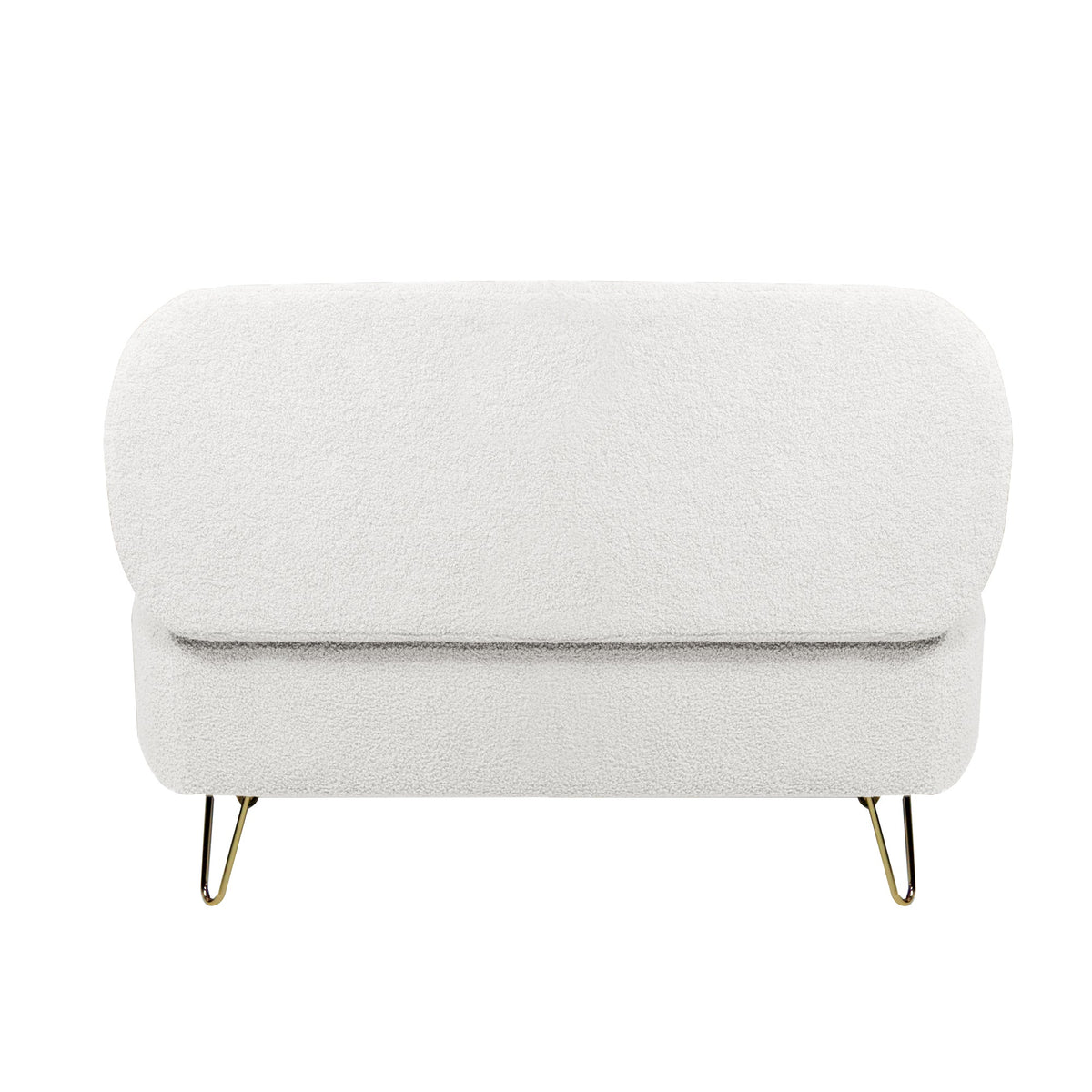 Ivory Boucle Storage Ottoman Bench with Gold Hairpin Legs