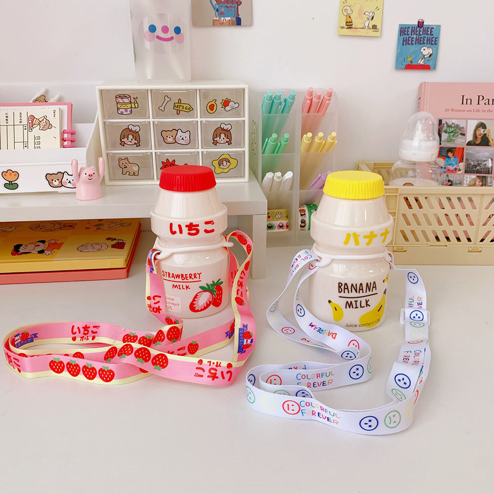 Kawaii Milk Bottle Water Bottle With Crossbody Strap