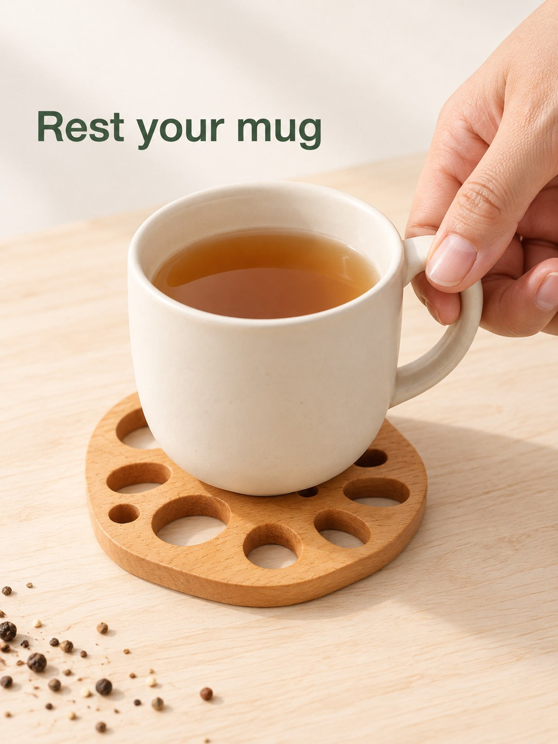 Japanese Lotus Root Beech Wood Coaster for Hot Mugs