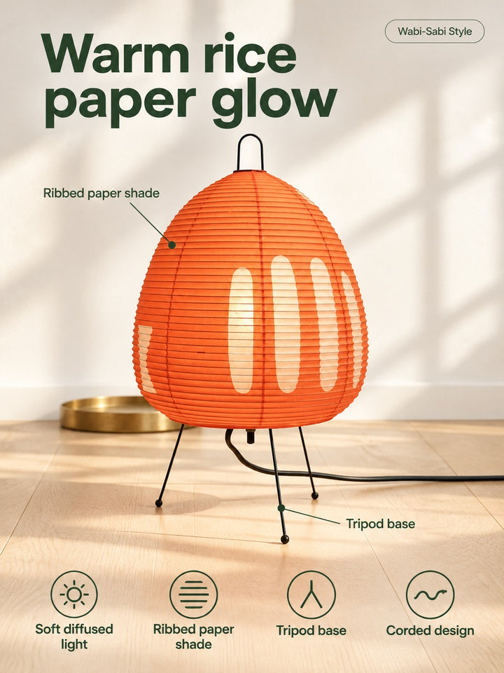 Japanese Rice Paper Table Lamp, Wabi-Sabi Bedside Light