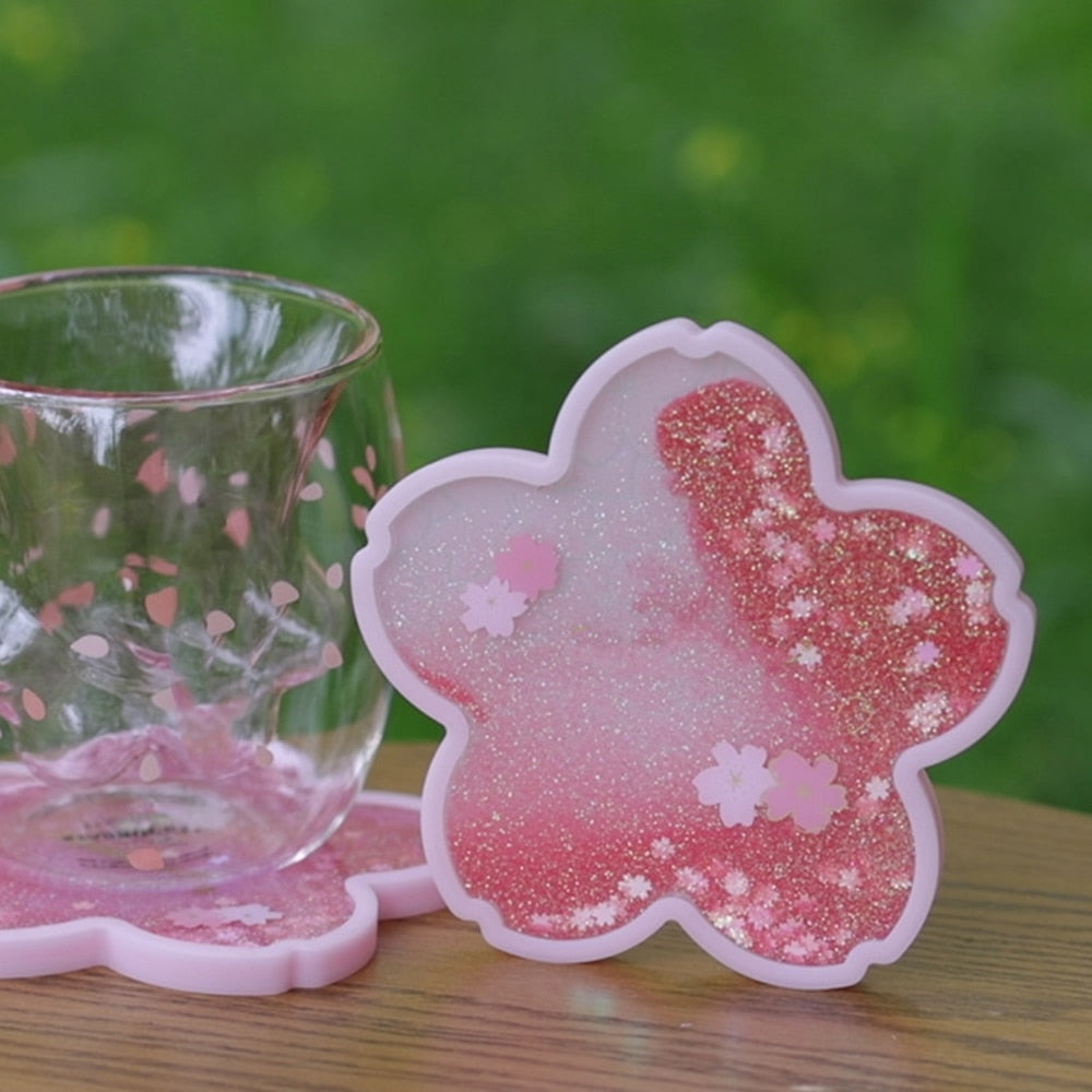 Sakura Glitter Coaster for Hot Drinks, Non-Slip Silicone