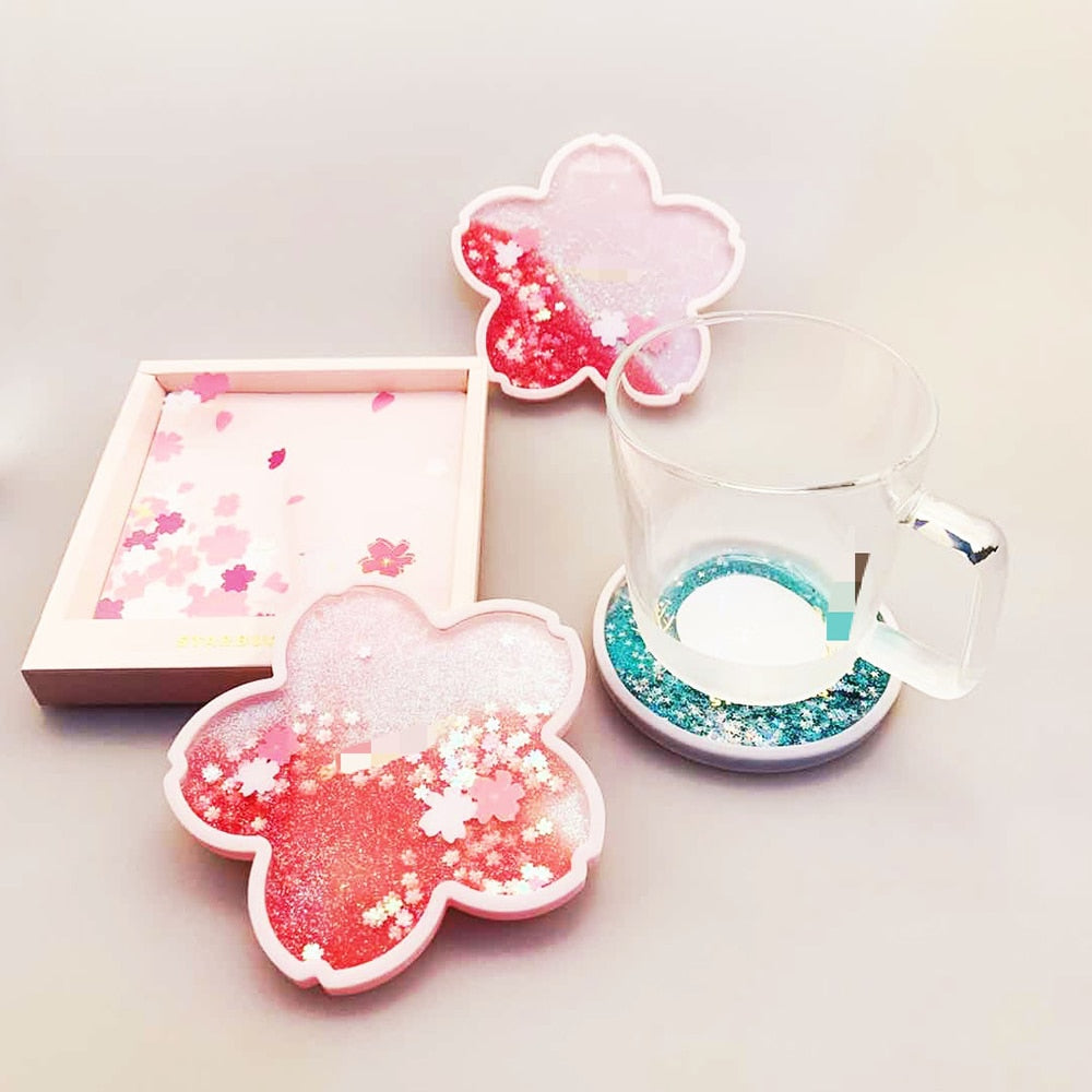 Sakura Glitter Coaster for Hot Drinks, Non-Slip Silicone