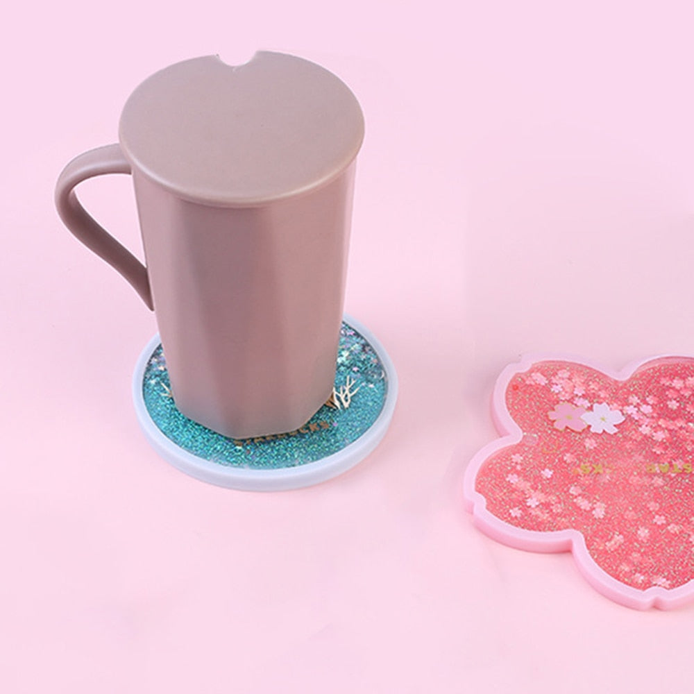 Sakura Glitter Coaster for Hot Drinks, Non-Slip Silicone