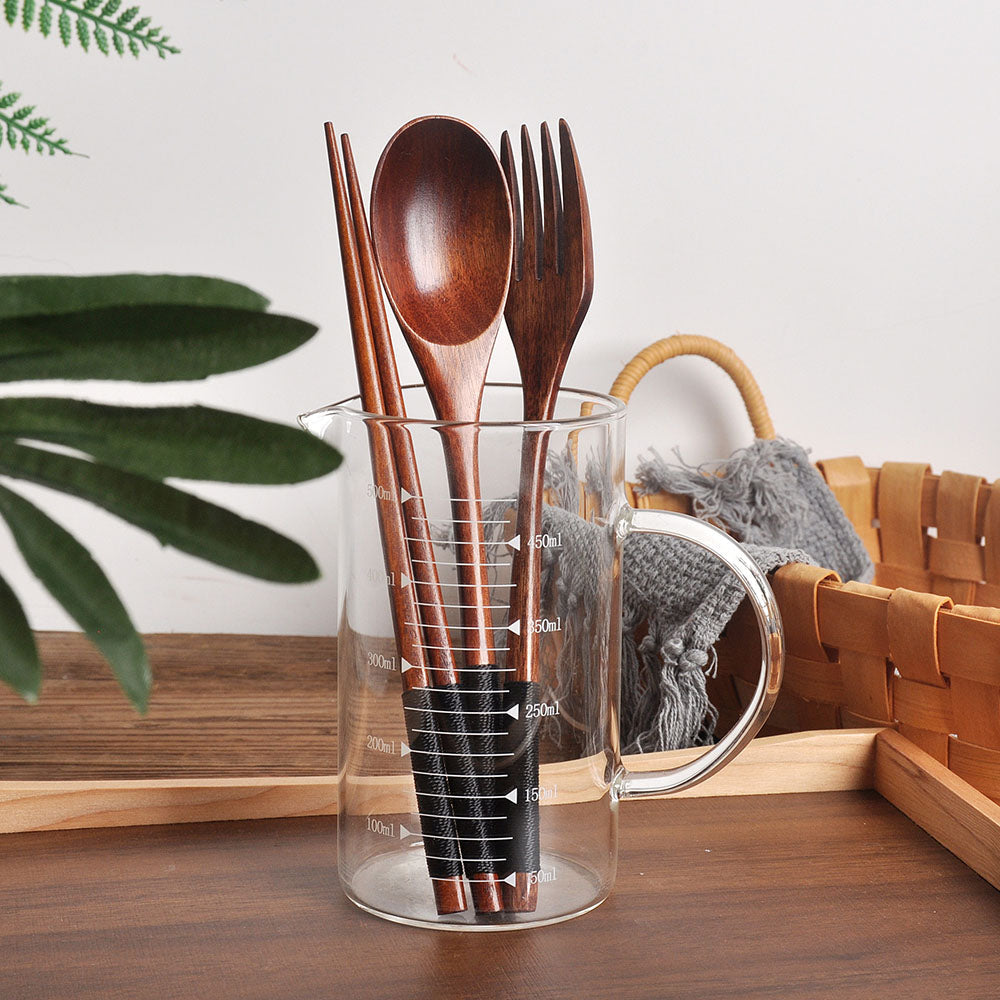 Wooden Japanese Spoon Chopsticks Set, Portable 3-Piece