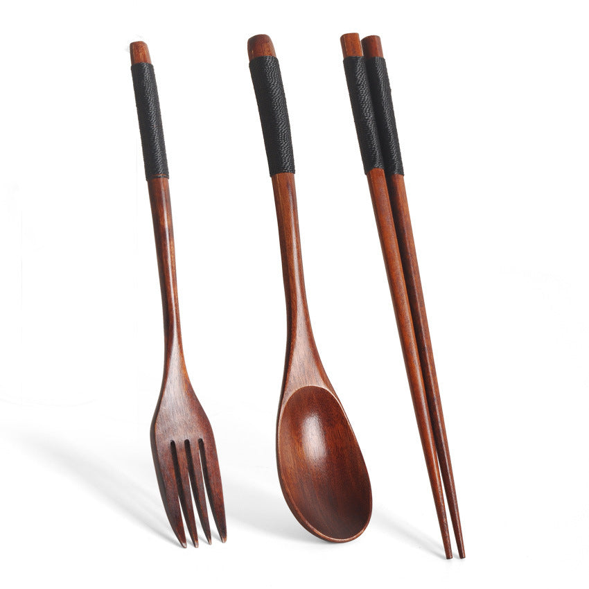 Wooden Japanese Spoon Chopsticks Set, Portable 3-Piece