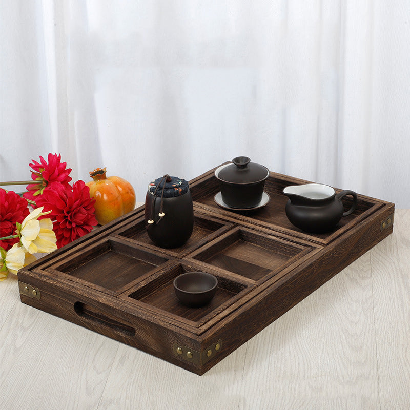 Solid Wood Gongfu Tea Tray with Nested Compartments