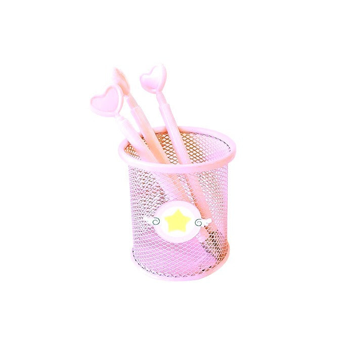 Pink Mesh Pencil Holder Cute Desk Organizer for Students