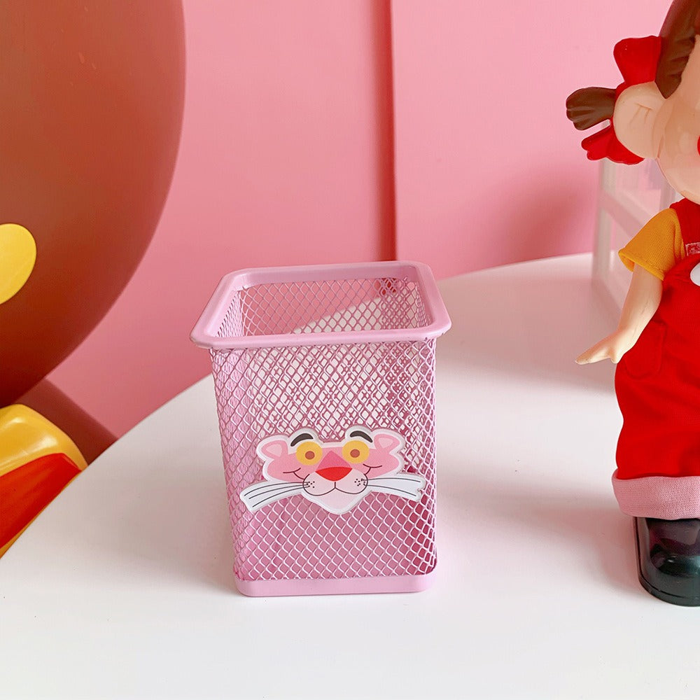 Pink Mesh Pencil Holder Cute Desk Organizer for Students