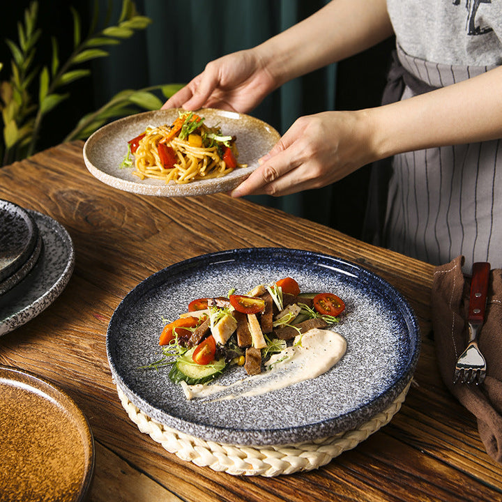 Japanese Speckled Ceramic Dinner Plate for Home Plating