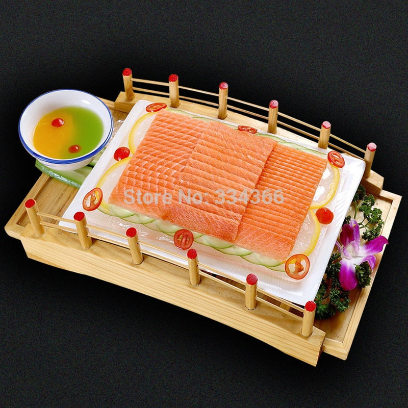 Japanese Wooden Sushi Boat Serving Tray with Drain Hole