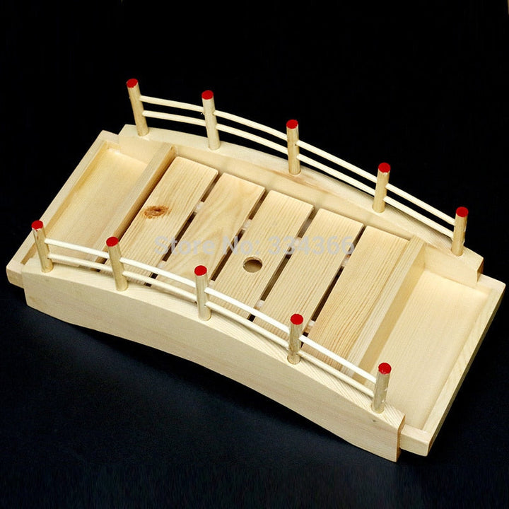 Japanese Wooden Sushi Boat Serving Tray with Drain Hole