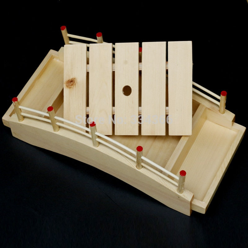 Japanese Wooden Sushi Boat Serving Tray with Drain Hole