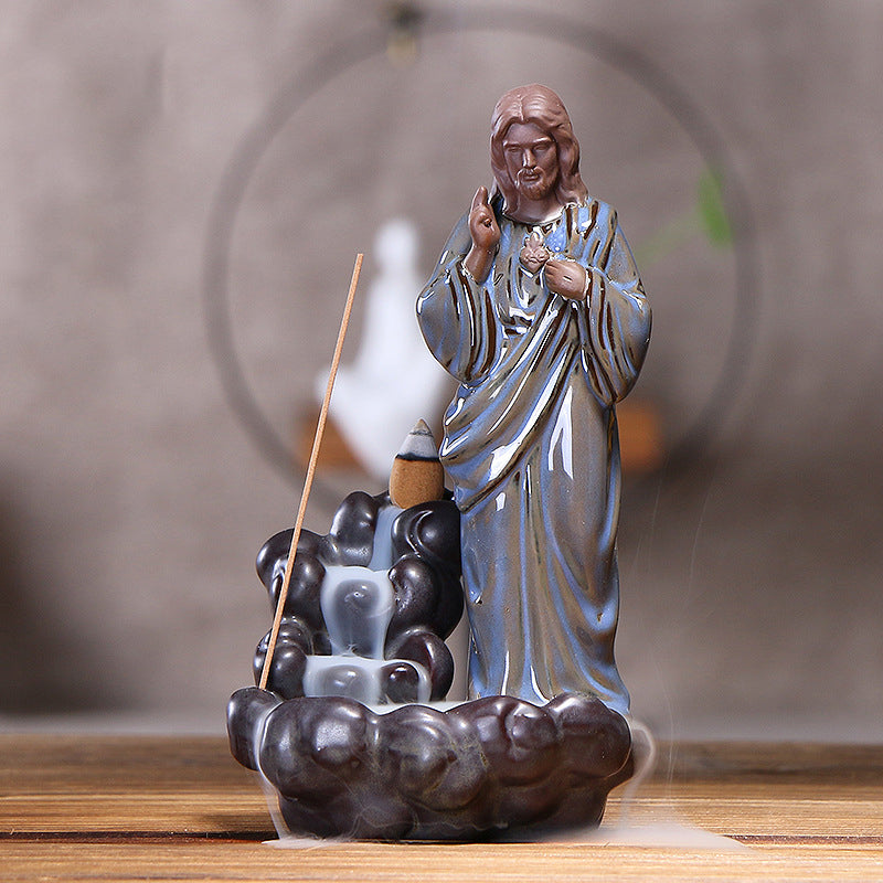 Jesus Backflow Incense Burner With Cascading Smoke