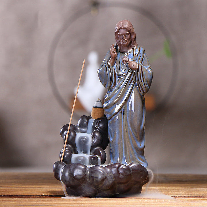 Jesus Backflow Incense Burner With Cascading Smoke